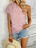 PINK ONE-SHOULDER CASUAL TOP