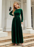 VELVET SOLID COLOR LONG SLEEVE DRESS