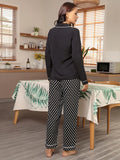 FASHION LAPEL LONG-SLEEVED SHIRT POLKA-DOT PAJAMAS TWO-PIECE SUIT
