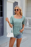 SOLID COLOR SQUARE NECK SHORT SLEEVE T-SHIRT