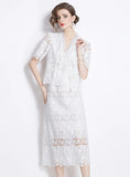 V-NECK SHORT-SLEEVED SHIRT+SKIRT TWO-PIECE SUIT