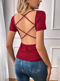 SEXY BACKLESS SLIM SHORT SLEEVE T-SHIRT