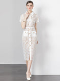 RETRO LACE SHORT SLEEVE LONG DRESS