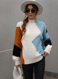 CLASSY LOOSE COLOR MATCHING ROUND NECK SWEATER PULLOVER