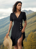 SOLID COLOR IRREGULAR SLIM DRESS