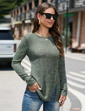FASHION WOMEN ROUND NECK BUTTON TOP
