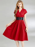 V-NECK SHORT SLEEVE SLIM DRESS