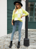 Round Neck Knitted Plaid Sweater