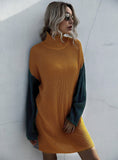 FASHION LOOSE HIGH CONTRAST COLLAR SWEATER DRESS