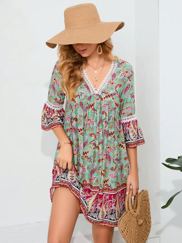 FLORAL PRINT RETRO BOHEMIAN DRESS