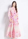 RETRO PRINTED SHIRT LANTERN LONG SLEEVE DRESS
