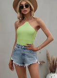 FASHION HALTER TOP SOLID COLOR SLIM BACKLESS SWEATER
