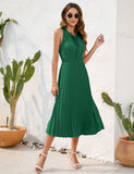 HIGH WAIST PLEATED SLEEVELESS DRESS