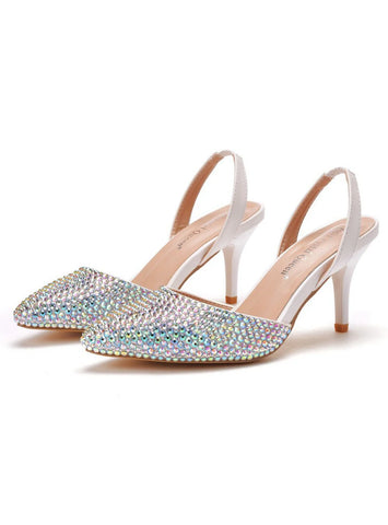 7 CM SHALLOW-POINTED COLORED DIAMOND STILETTO SANDALS