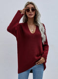 FASHION SOLID COLOR PULLOVER LOOSE V-NECK SWEATER