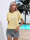 TWIST SHORT SLEEVE TURTLENECK SOLID COLOR SWEATER