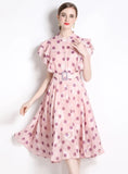 POLKA-DOT LOTUS LEAF SLEEVE DRESS