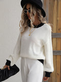 CLASSY KNITWEAR WOMEN'S SPLICED PULLOVER LOOSE SWEATER