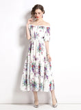 SHORT SLEEVE SLIM CHIFFON PRINT DRESS