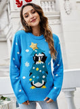 CLASSY ROUND NECK LONG SLEEVE SEQUINED ANIMAL CHRISTMAS SWEATER