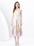 RIBBON SLEEVELESS RETRO PRINT DRESS