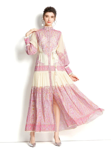 LANTERN SLEEVE SLIM CONTRAST PRINTED DRES