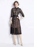 WOMEN LACE SHORT SLEEVE PARTY DRESS