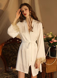 FASHION LONG SLEEVE SATIN LACE PAJAMAS SUIT SET