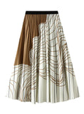 CONTRAST IRREGULAR STRIPED PLEATED SKIRT