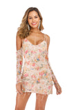 V-NECK SLING PRINTED FRINGED SEQUINED DRESS