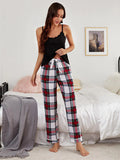 FASHION SEXY SLING PLAID PAJAMAS SUIT