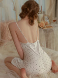 SEXY SOLID COLOR POLKA-DOT SATIN NIGHTGOWN