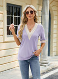 LACE STITCHING FIVE-POINT SLEEVE LOOSE T-SHIRT