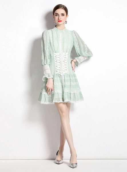 HOLLOW LONG-SLEEVED SHORT DRESS