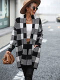 STYLISH LOOSE PLAID COLOR MATCHING SWEATER COAT