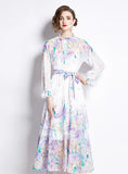 LONG-SLEEVED COLORFUL CAKE FLOWERS DRESS