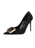 FINE-HEELED SUEDE METAL SQUARE BUCKLE SHOES