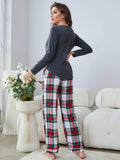 CLASSY LONG SLEEVE PLAID PAJAMAS SUIT