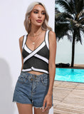 COLOR MATCHING KNIT SLEEVELESS V-NECK TOP