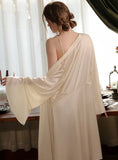 SEXY LACE ICE SILK LONG SUSPENDER NIGHTDRESS ROBE