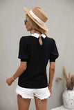 FASHION PULLOVER SHORT SLEEVE SOLID COLOR LAPEL SWEATER