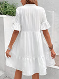 SOLID COLOR BUTTON SHORT SLEEVE FASHION DRESS