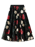 RETRO HIGH WAIST EMBROIDERED LARGE FLOWER GAUZE SKIRT