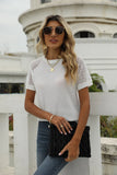 LACE STITCHING ROUND NECK SHORT SLEEVE T-SHIRT