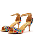 7 CM RHINESTONE FISHMOUTH HIGH-HEELED SANDALS
