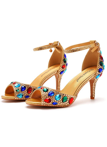 7 CM RHINESTONE FISHMOUTH HIGH-HEELED SANDALS