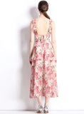SUMMER CHIFFON FLORAL BACKLESS DRESS