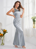 SEXY GRAY RETRO SLEEVELESS SATIN DRESS