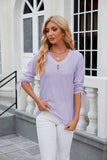 BUTTON V-NECK SOLID COLOR LOOSE T-SHIRT