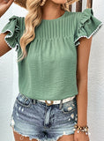 GREEN LOTUS LEAF STITCHING SHIRT